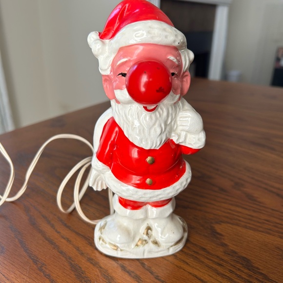 Midcentury Santa Lamp Vintage – 1950s/60s Ceramic Red Nose Figurine 8” - Picture 1 of 5